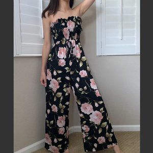 Floral strapless jumpsuit